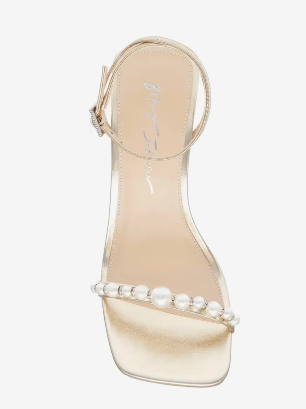 Betsey Johnson Jacey Sandal Gold Pearl-Embellished Ankle-Strap Sandal Size 8.5 - Picture 4 of 7